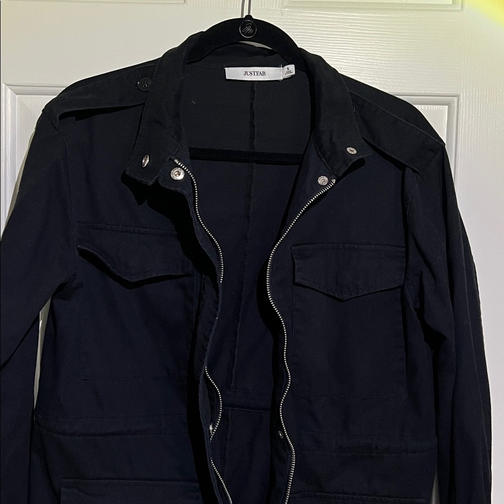 JustFab Black Cinched Waist Utility Jacket | Size Small | Military Style - Picture 2 of 8